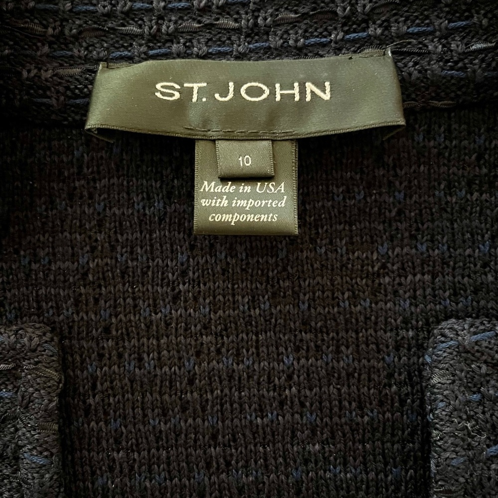 St. John Navy Textured Zip-Front Sweater - Picture 2 of 4